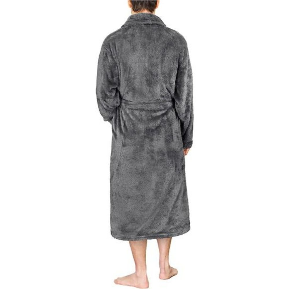 Men's Soft Robe, Plush Fluffy Fleece Bathrobe Men, Long Sherpa Shaggy Spa Robe - Picture 2 of 7